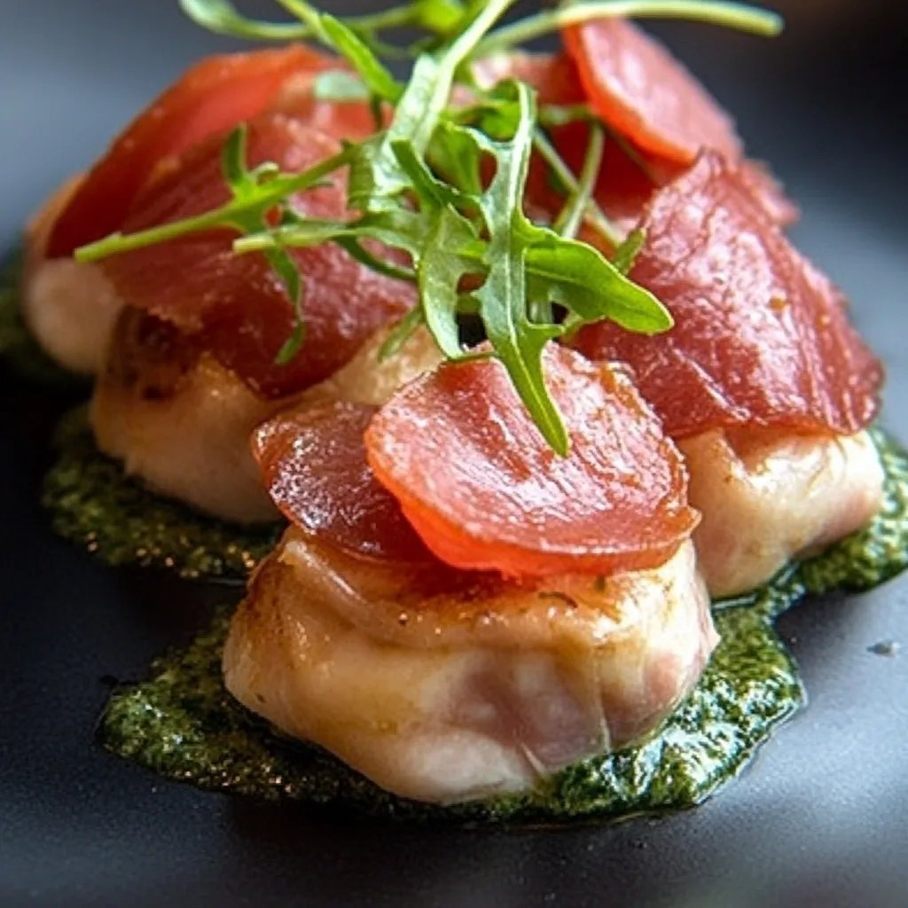 Schinkenpäckchen mit Feldsalat und Pesto-Füllung