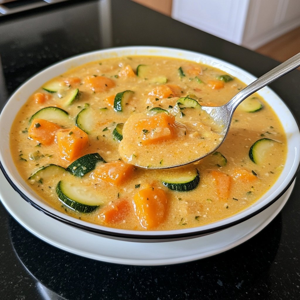 Cremige Kürbissuppe mit Zucchini
