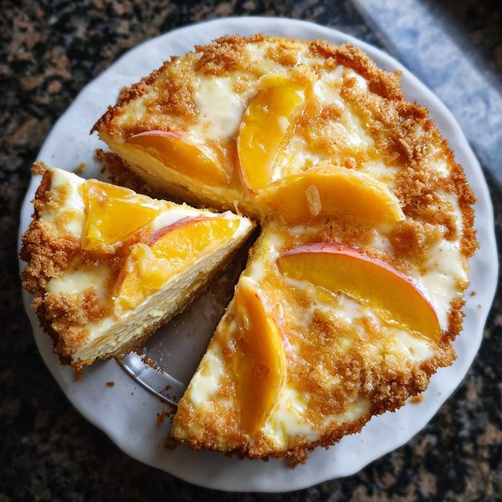 Blechkuchen mit Vanillepudding und Pfirsich